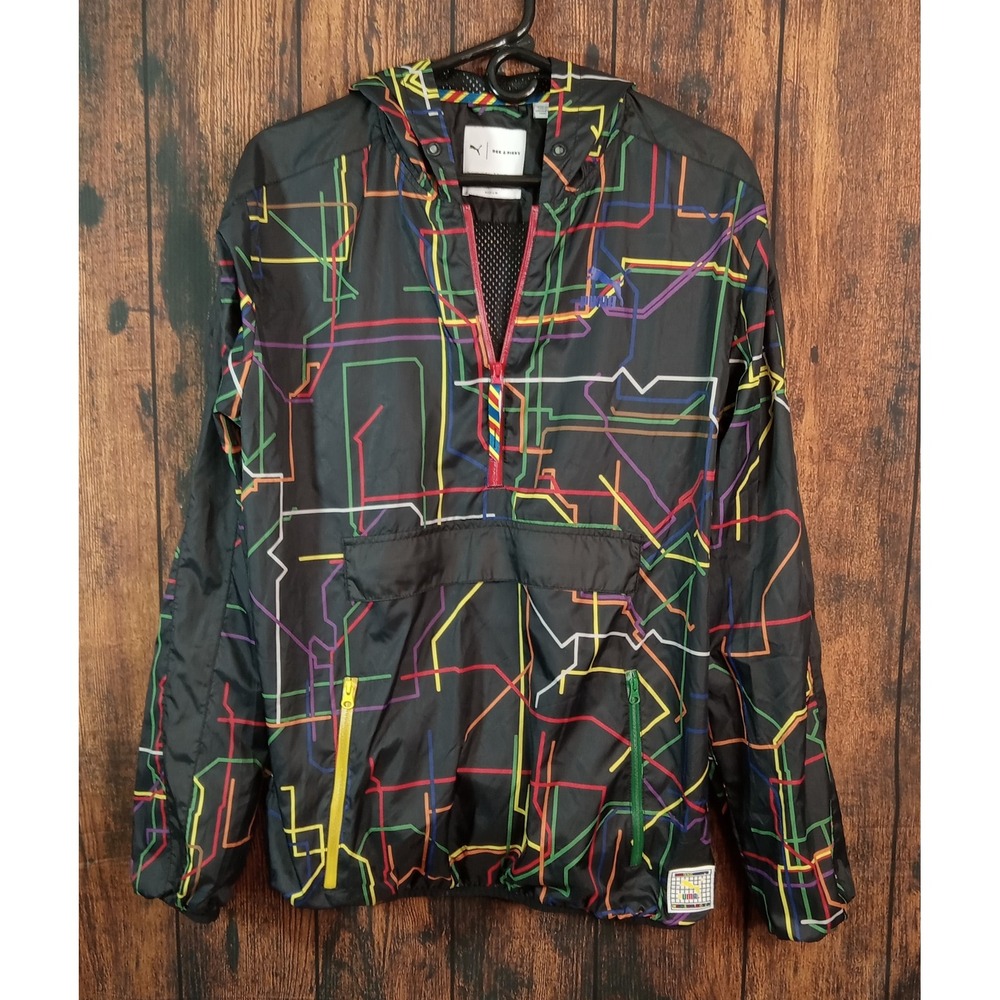 Puma x Dee & Ricky Subway Map‎ Windbreaker Anorak Mens Medium Black Multi Color